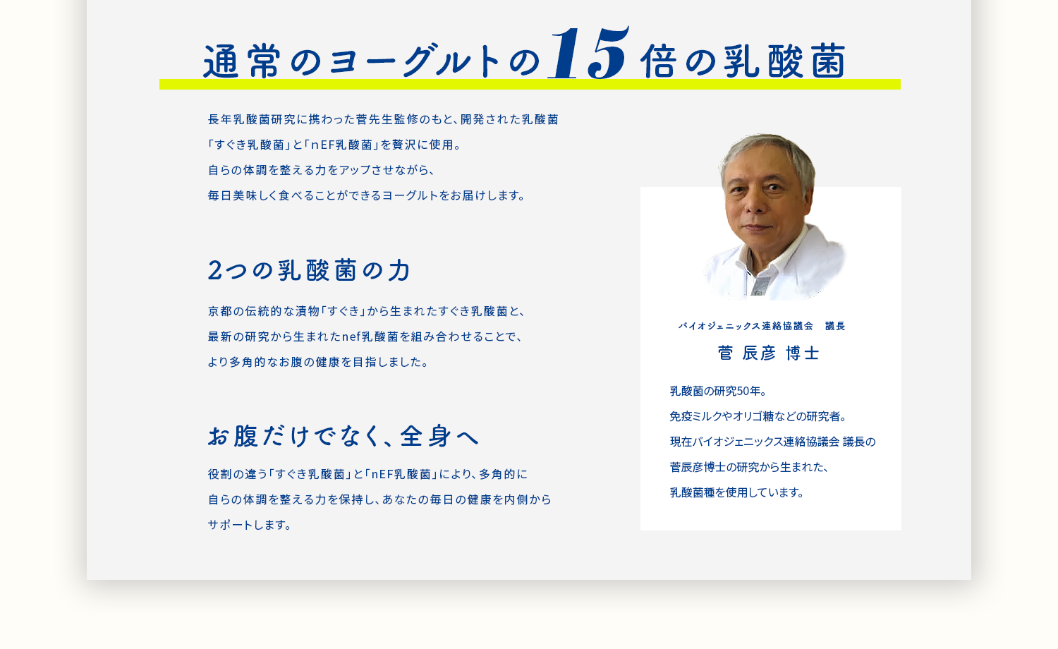 通常のヨーグルトの15倍の乳酸菌